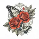 design me a tattoo with these elemnets a bytterfly, the maltese cresent, cowboy hat, a small heart, XOXO, I love you mor tattoo design idea