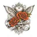 design me a tattoo with these elemnets a bytterfly, the maltese cresent, cowboy hat, a small heart, XOXO, I love you mor tattoo design idea