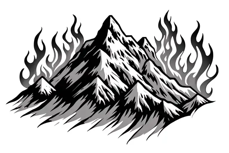 mountain on fire flames tattoo design idea