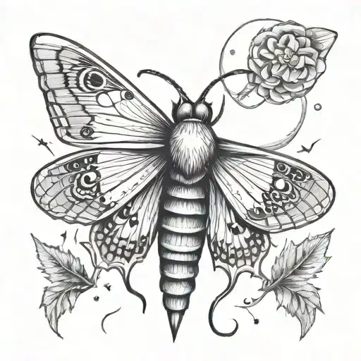 moth and moon  tattoo design idea