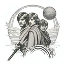Luke Skywalker looking two binarie suns of tattoine tattoo design idea