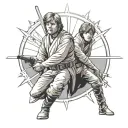 Luke Skywalker looking two binarie suns of tattoine tattoo design idea