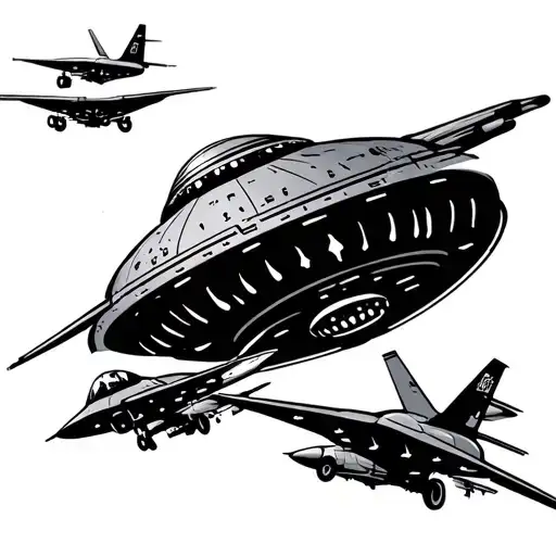 bomber jets attacking a ufo tattoo design idea