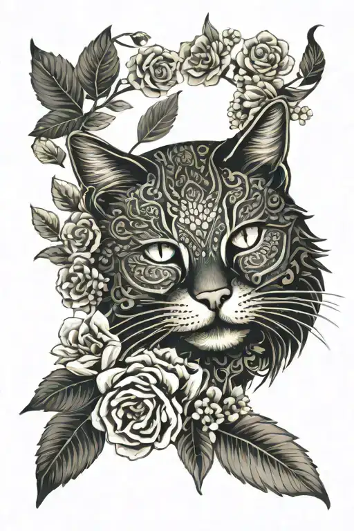 cat, flowers, rugby, mandala design incorporating tattoo design idea