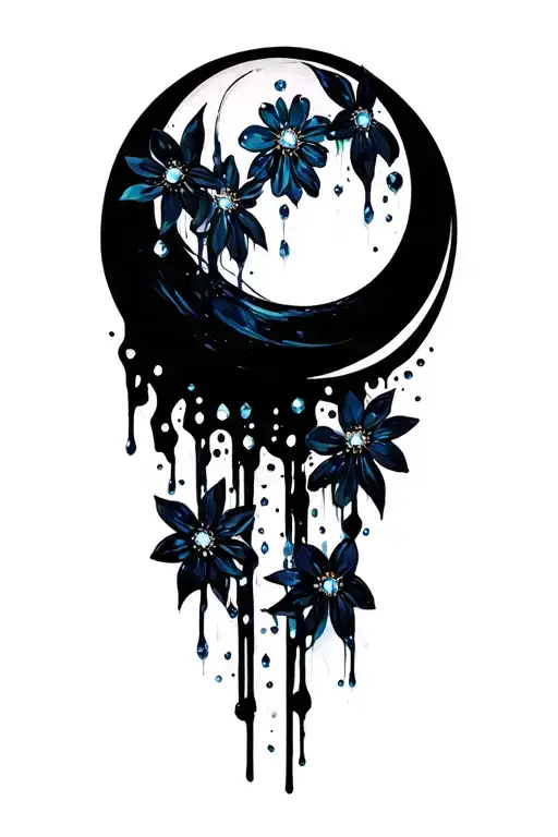 flower moon dust jewels tattoo design idea