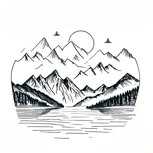 I want a minimalist fine-line tattoo featuring aesthetic mountains to represent my hometown, Annecy, France. tattoo design idea