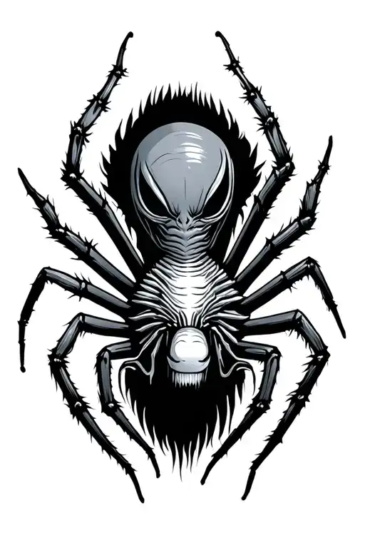 scary spider with a scary alien face in the body tattoo design idea