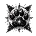 dog paw, star, moon surrounded tattoo design idea