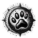 dog paw, star, moon surrounded tattoo design idea