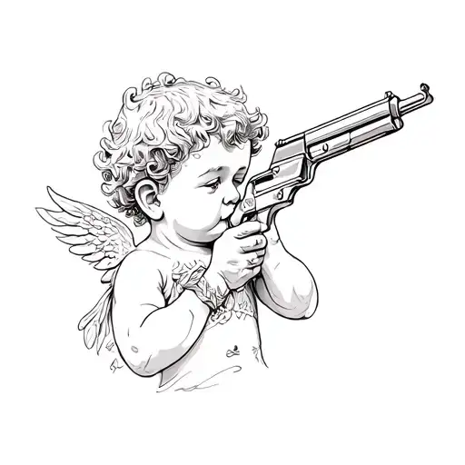 cherubic with gun tattoo design idea