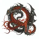 dragon ouroboros, in the middle there is a voluminous wegwesir tattoo design idea