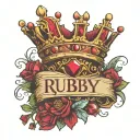 The name Ruby with a crown above the R and a Ruby diamond in the crown tattoo design idea