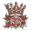 The name Ruby with a crown above the R and a Ruby diamond in the crown tattoo design idea
