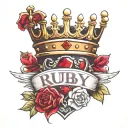 The name Ruby with a crown above the R and a Ruby diamond in the crown tattoo design idea