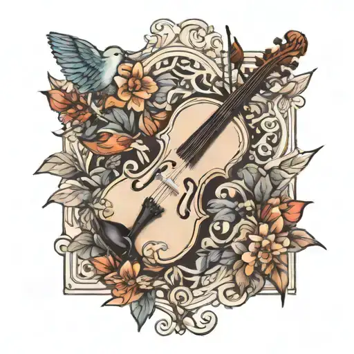 VIOLIN AND BIRDS tattoo design idea