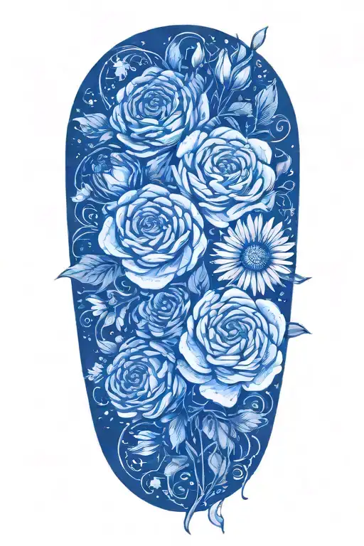 rose, daisy, peony, cosmos flower bouquet tattoo design idea