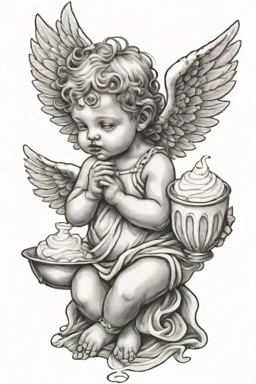 little angel with wings with milk a tattoo design idea