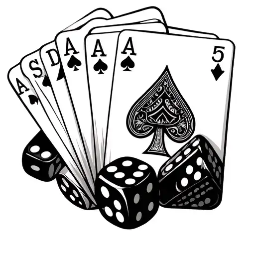 4 aces fanned out with 2 craps dice tattoo design idea