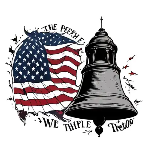 "we the people" with bell tower shape and american flag tattoo design idea