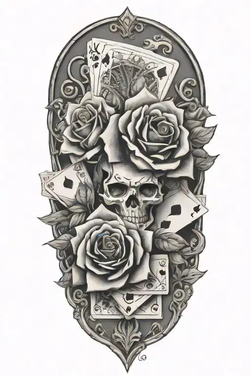 western,playing cards, roses tattoo design idea