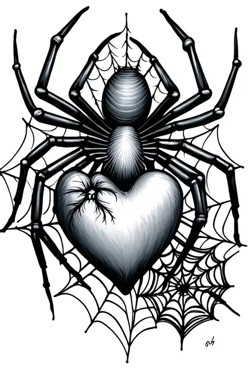 spider and webs with heart tattoo design idea