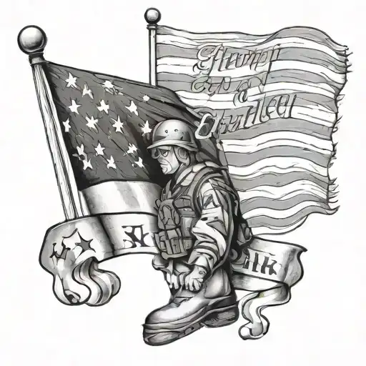 Army American flag with Thomas Uzialko written inside tattoo design idea