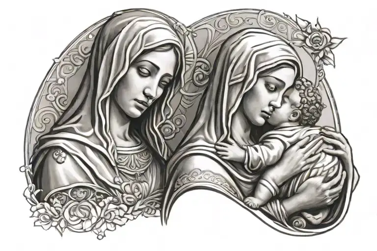 mother mary holding baby jesus tattoo design idea