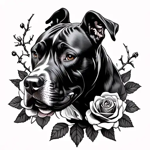 Pitbull and roses with thorns tattoo design idea