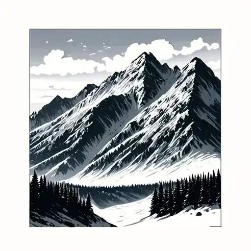 winter mountain range silhouette vector span entire image horizontally, 10.81in X 11.24in, fill page tattoo design idea