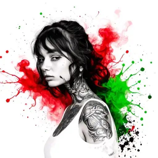My girl's photo with the background of the smoke in green graphite tattoo design idea