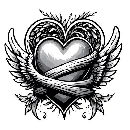 wings wrapped, bean sprouting, heart symbolizing love tattoo design idea
