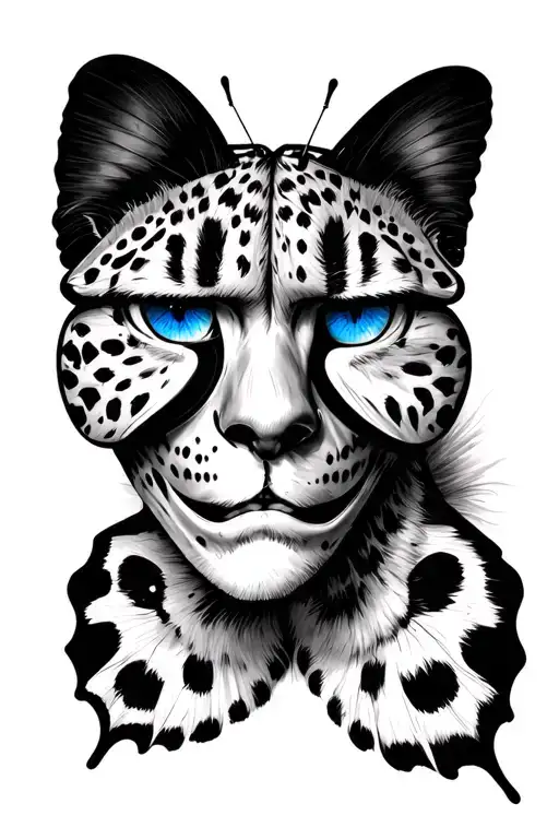 ghostface mask and cheetah blue eyes butterfly resting tattoo design idea