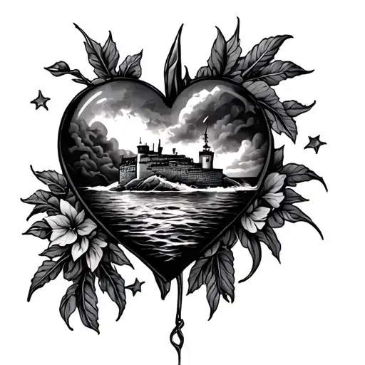heart with Alcatraz in the center tattoo design idea
