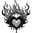 simple flash heart eye surrounded with flames and tears drop tattoo design idea