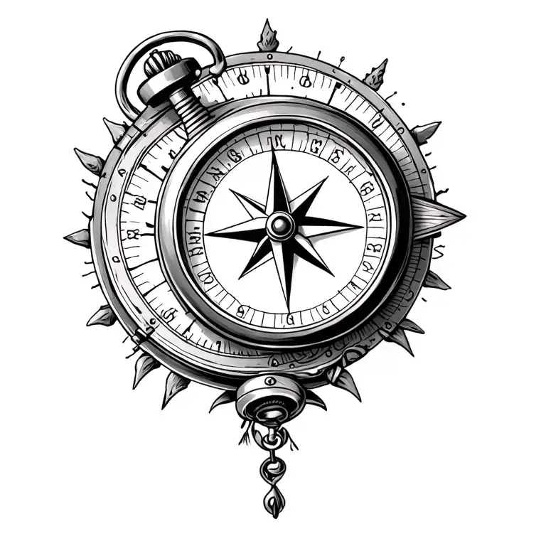 Compass and old pocket watch surrounded tattoo design idea