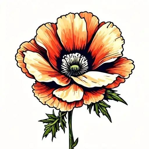 American Trad California poppy flower tattoo design idea
