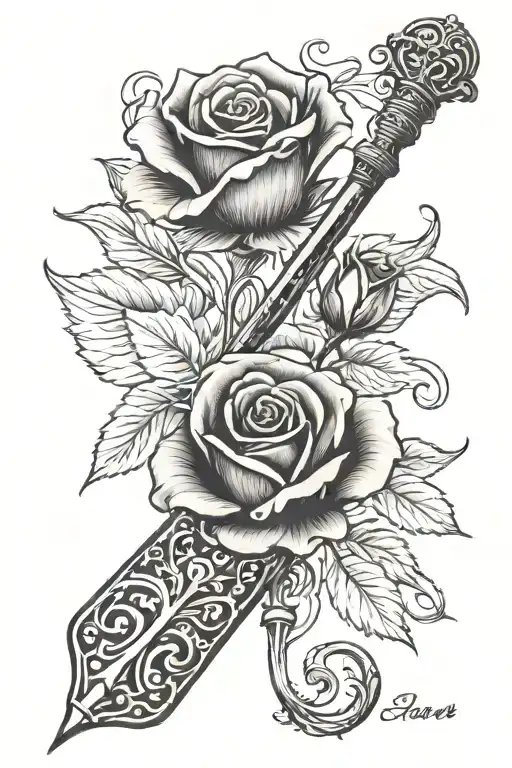 roses lock pick & tension tool fluer de lis year 1978 tattoo design idea