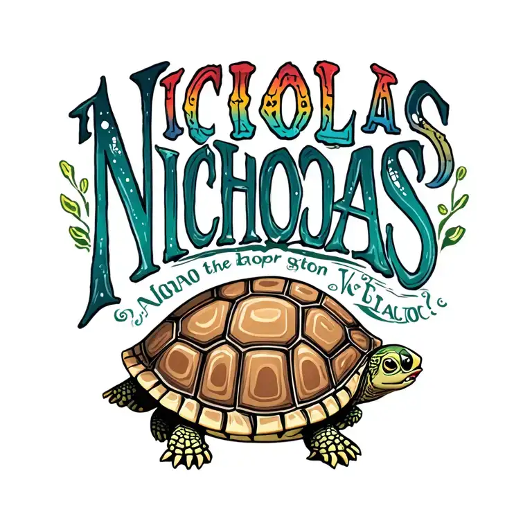 "Nicholas" turtles with grandson name incorporated tattoo design idea