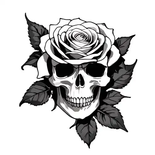 skull inside a rose , gothic tattoo tattoo design idea