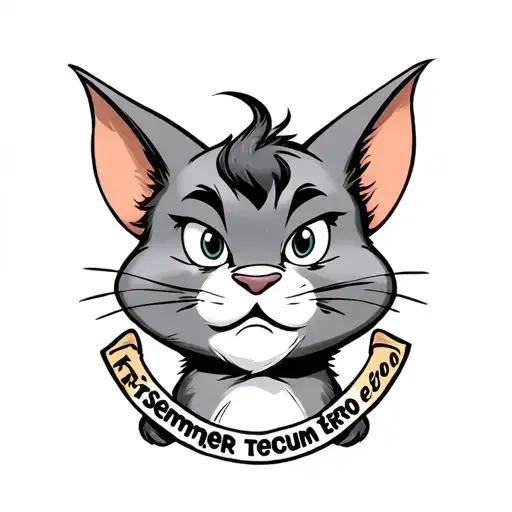 latin phrase Frater, semper tecum ero. Tom, the cat from Tom and Jerry  tattoo design idea