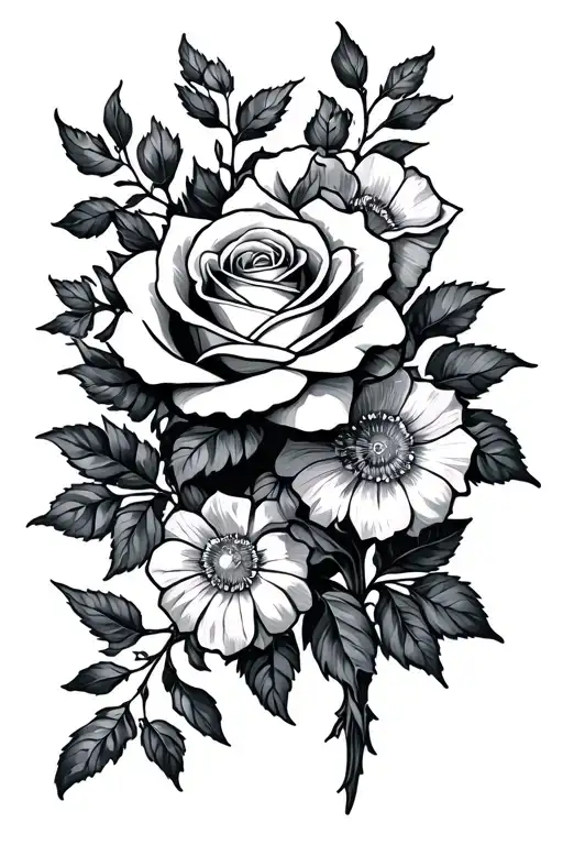chirstan, rose, cross, flowers growing tattoo design idea