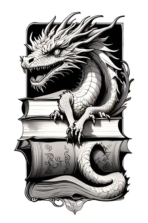 book and dragon tattoo design idea