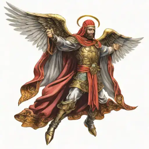 Ottoman Warrior Angel Hooded powerful rageTattoo Idea long wing span tattoo design idea