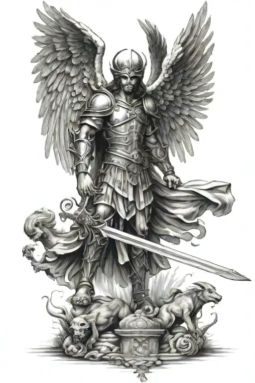 saint micheal slaying the devil tattoo design idea