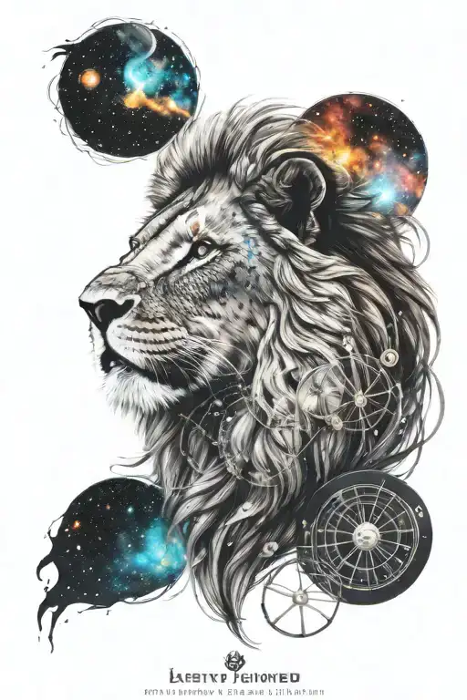 lion, roulette wheel background, universe,  tattoo design idea