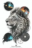 lion, roulette wheel background, universe,  tattoo design idea