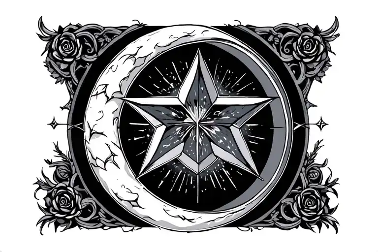 gothic star and moon  tattoo design idea