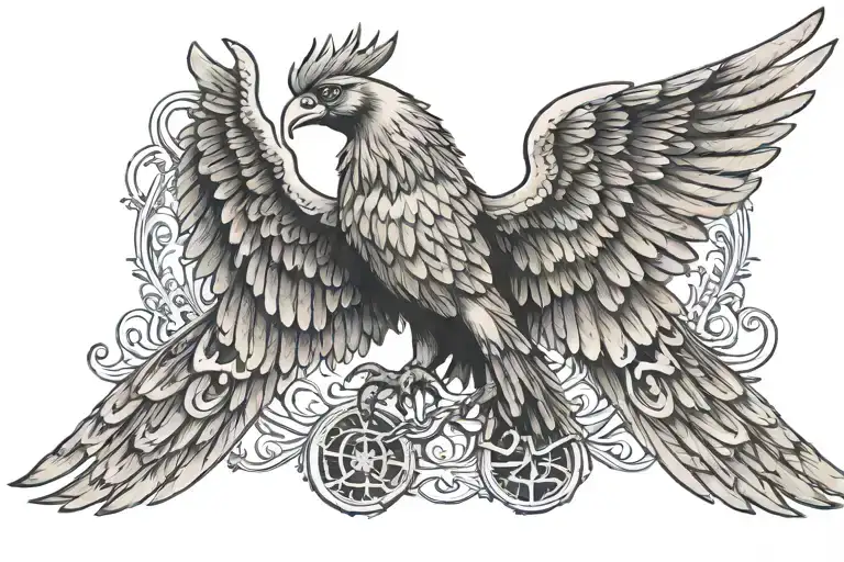 traditional liver bird, wings spread, symmetrical tattoo design idea