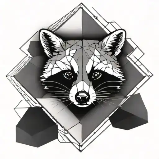 geometric raccoon face surrounded by simple lines in a diamond shape tattoo design idea