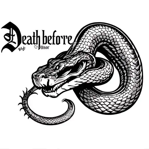ragnarok snake with words "death before dishonor tattoo design idea